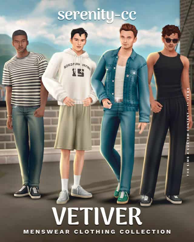 male sims dressed in mixed casual outfits