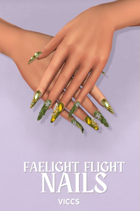 long nails with flower and wing details