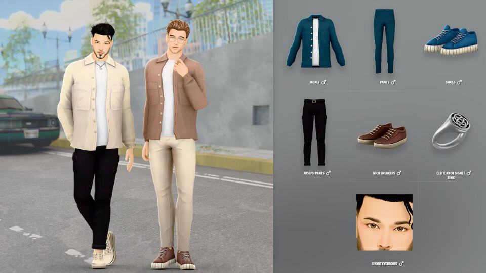 male sims wearing casual open jackets and slim fit pants