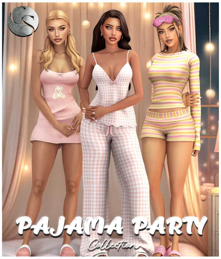three female sims wearing different styles of pajamas