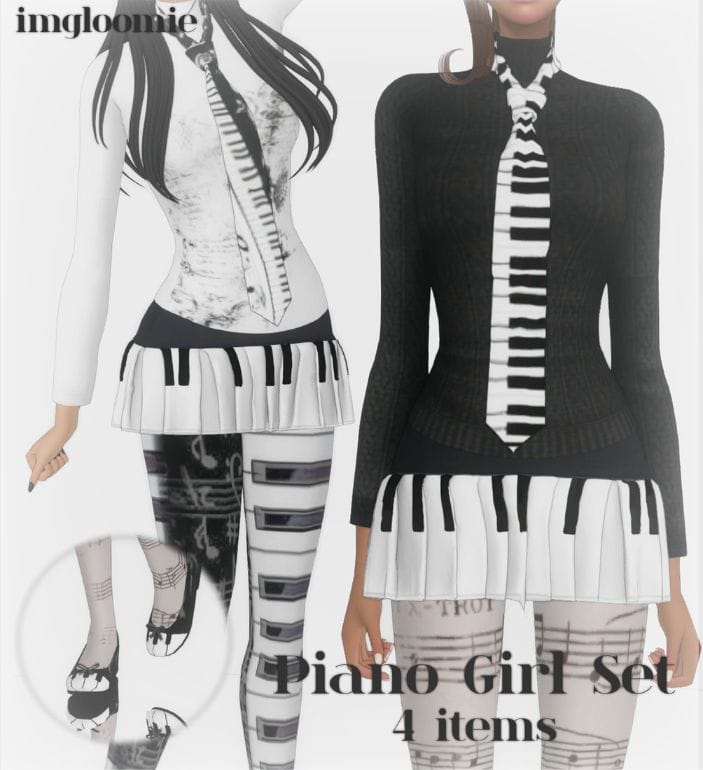 sims wearing piano-themed clothing and shoes