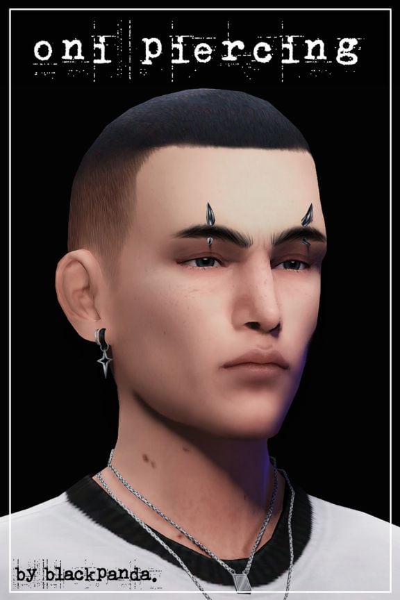 male sim with two center eyebrow piercings