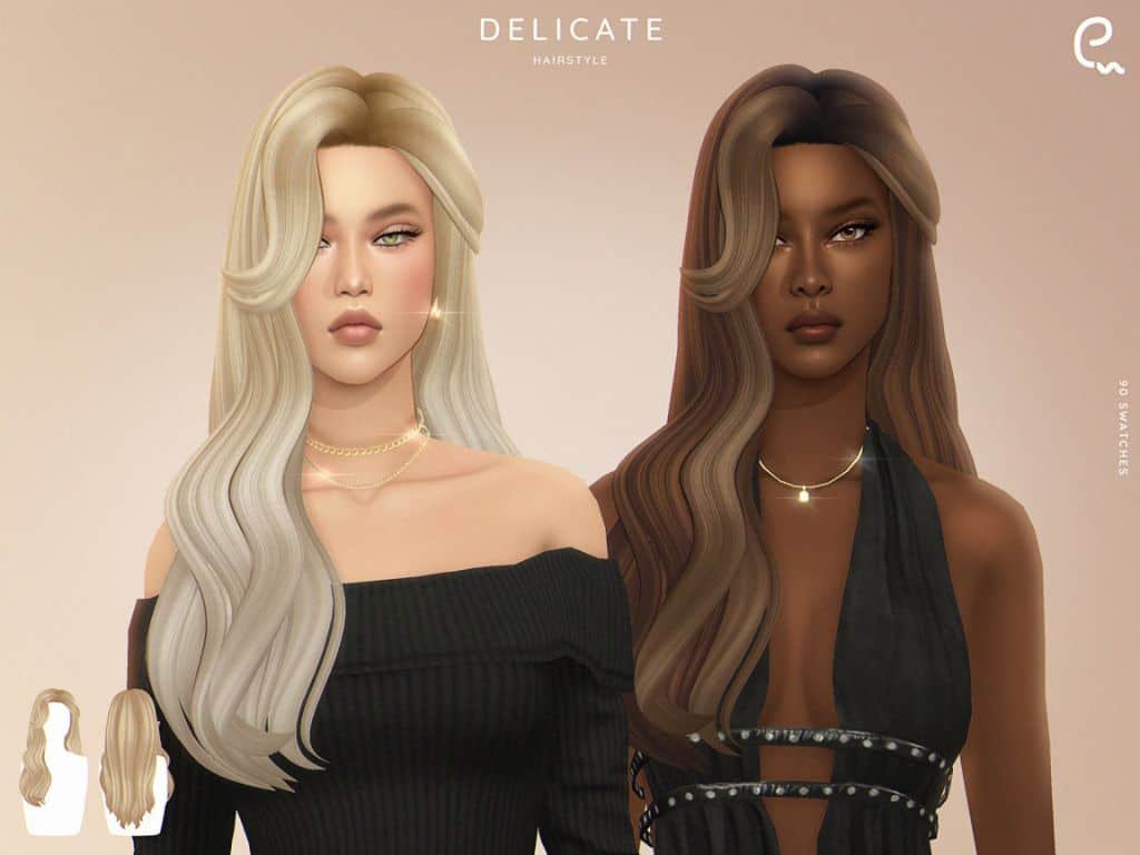 female sims with long wavy hair