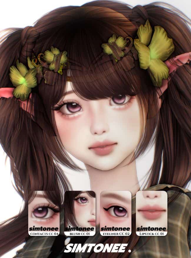 female sim with delicate light makeup