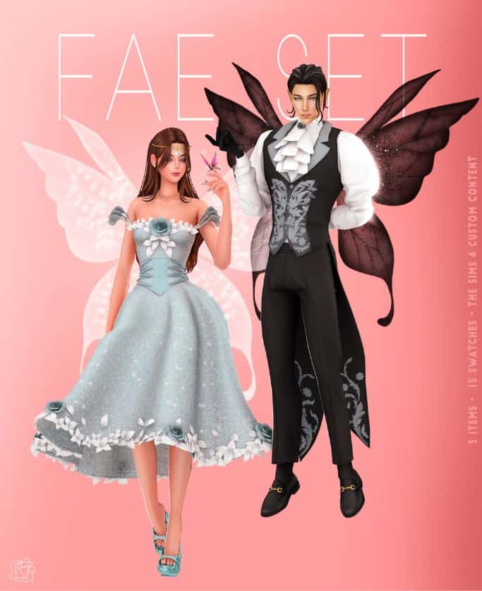 male and female fairies dressed in fancy clothes