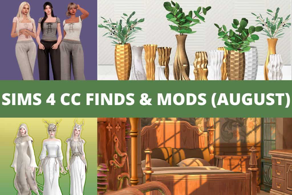 Sims 4 CC Finds and Mods collage for August 2025