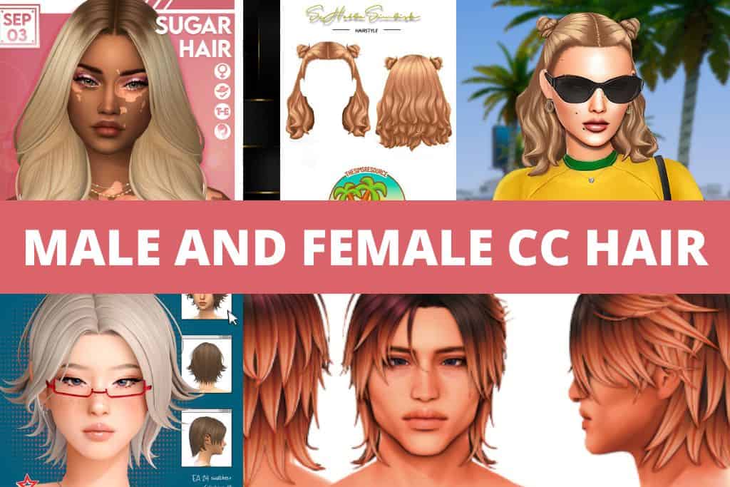sims 4 cc hair for male and female sims collage