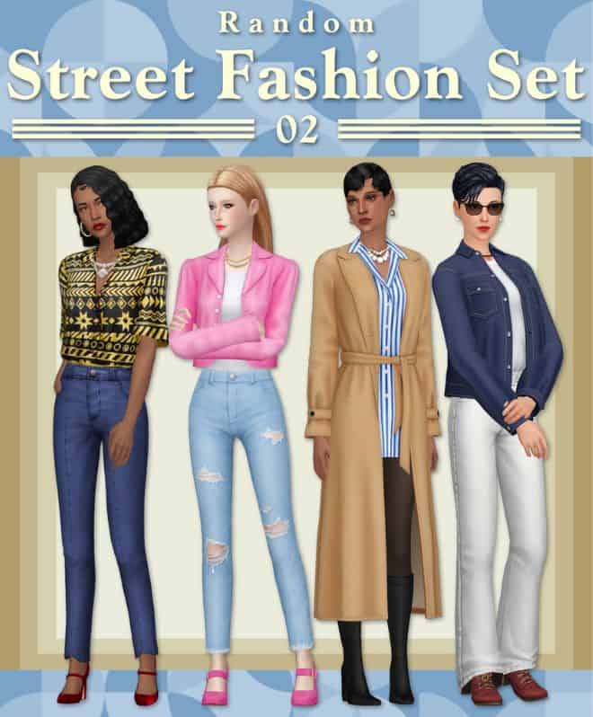 four female sims dressed in mixed street fashion clothing