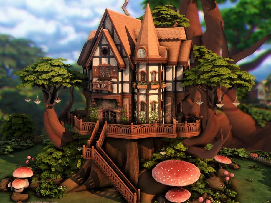 a light brown and beige fairy tree house