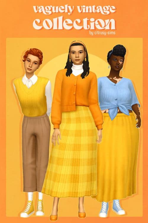 female sims dressed in vintage style clothing