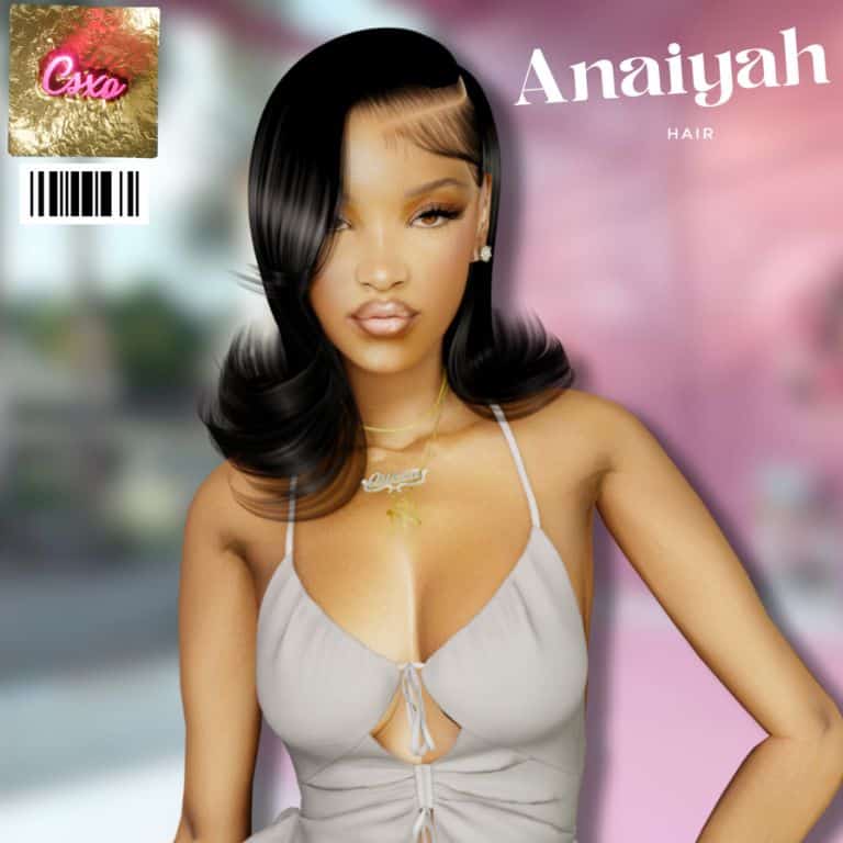 black female sim with smooth shoulder length hair