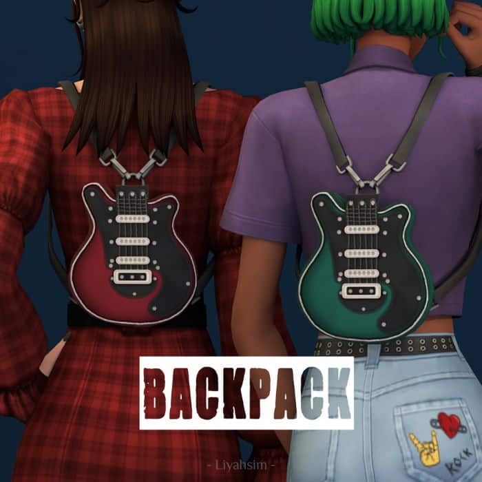 sims wearing guitar shaped backpacks