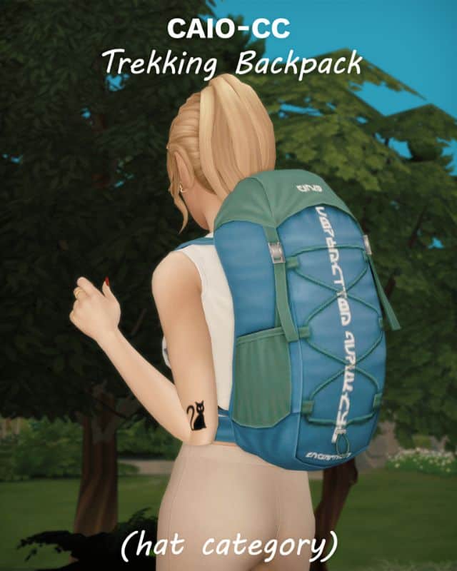 sim wearing a trekking backpack