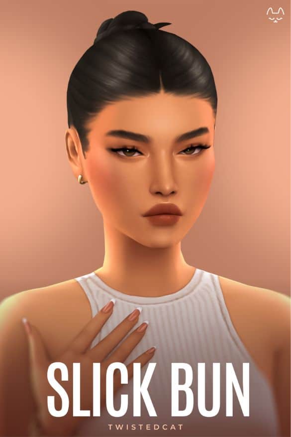 female sim with a black hair in a slick bun