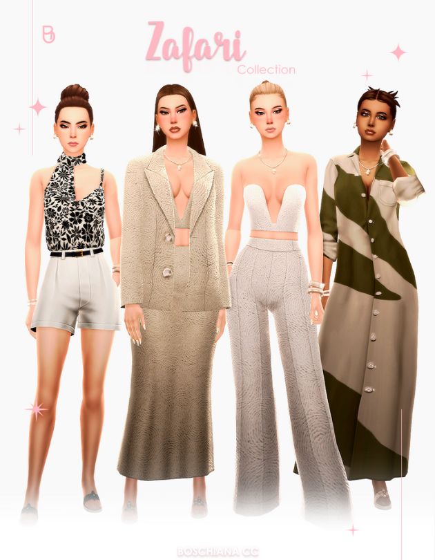 female sims dressed in casual and chic outfits
