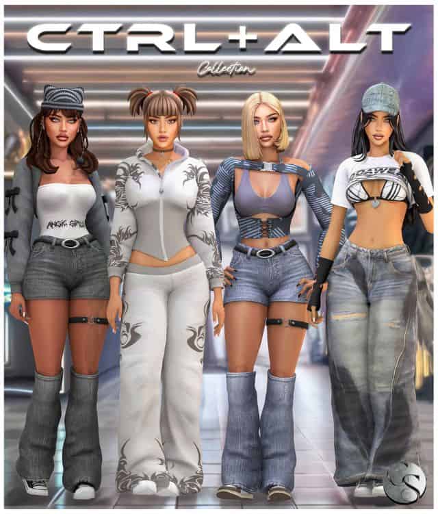 sims dressed in Y2K clothing