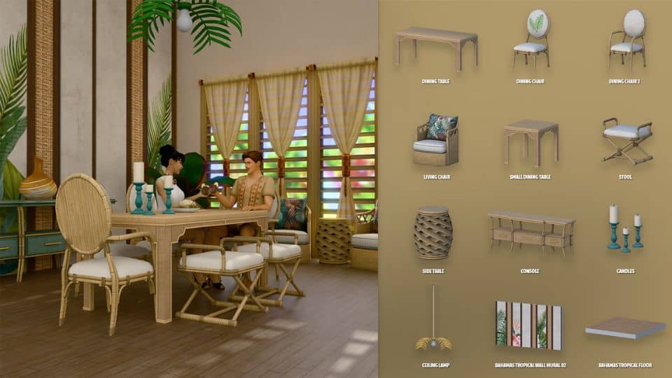 a tropical-style dining room setup