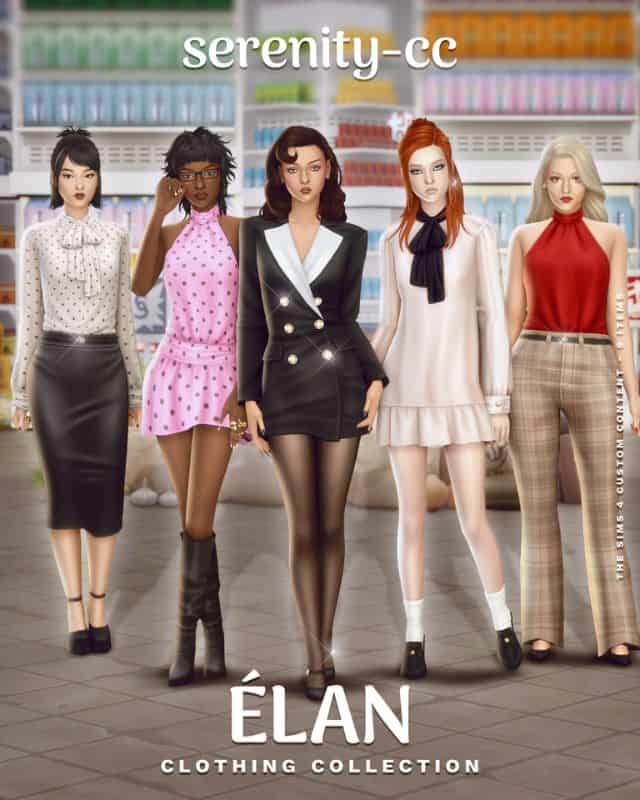 female sims dressed in stylish, chic clothing