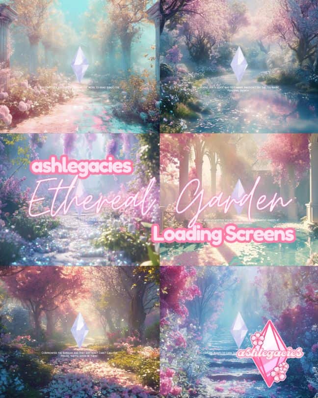 collage of ethereal garden themed loading screens