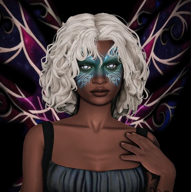 female fairy with white-blue glowing eyes
