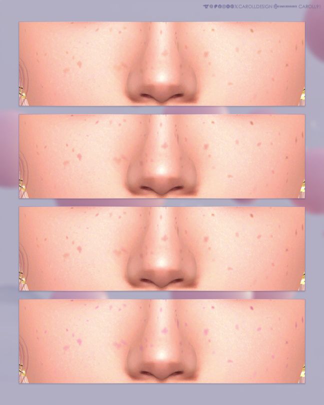 close of four shades of berry color freckles