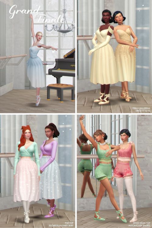 sims dressed in different ballet outfits