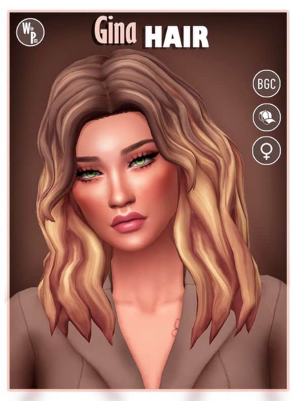 female sim with shoulder length, two-tone hair