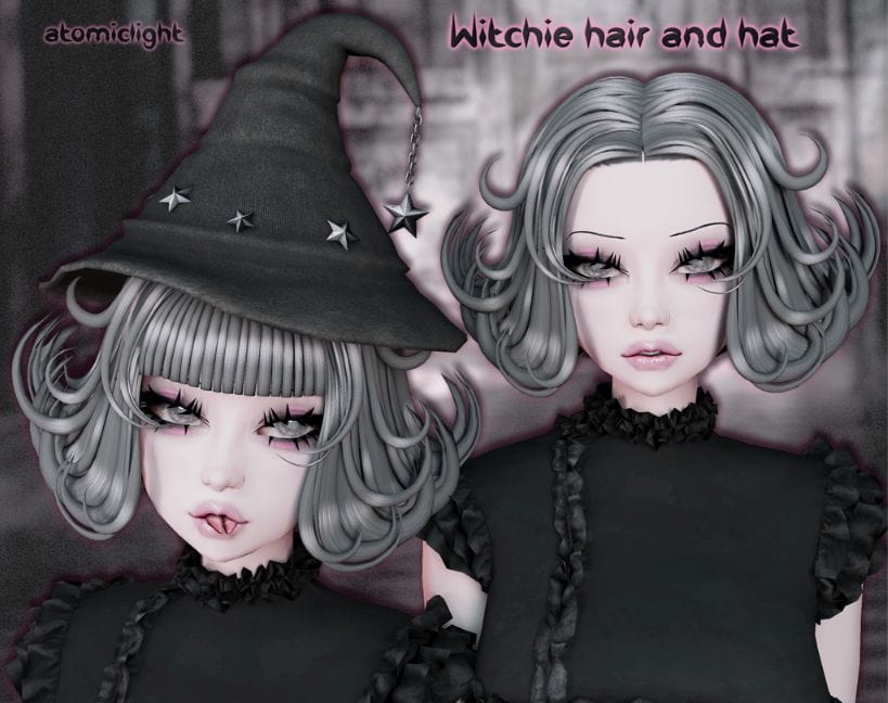 female sims with short hair and a witch's hat