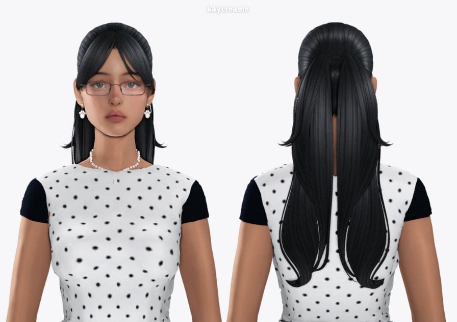 female sim with two ponytails and curtain bangs