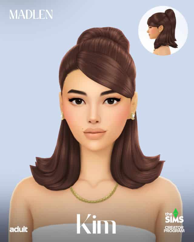 female sim with a shoulder length half updo hairstyle