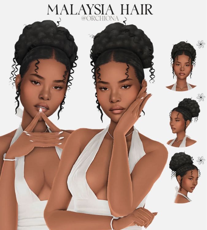 black female sim with a voluminous textured bun