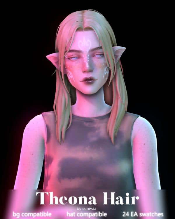 sim with medium length straight hair and long bangs