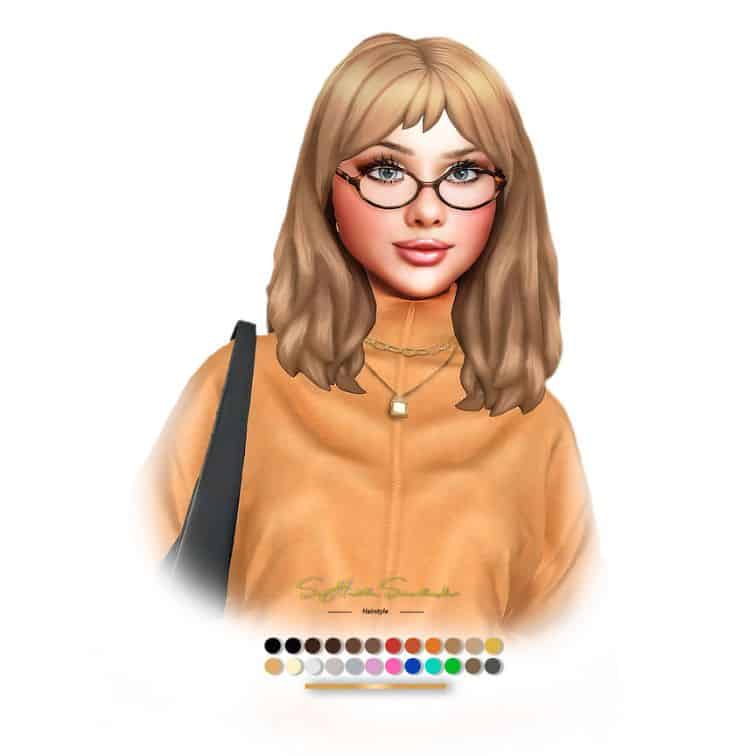 female sim with medium length wavy hair