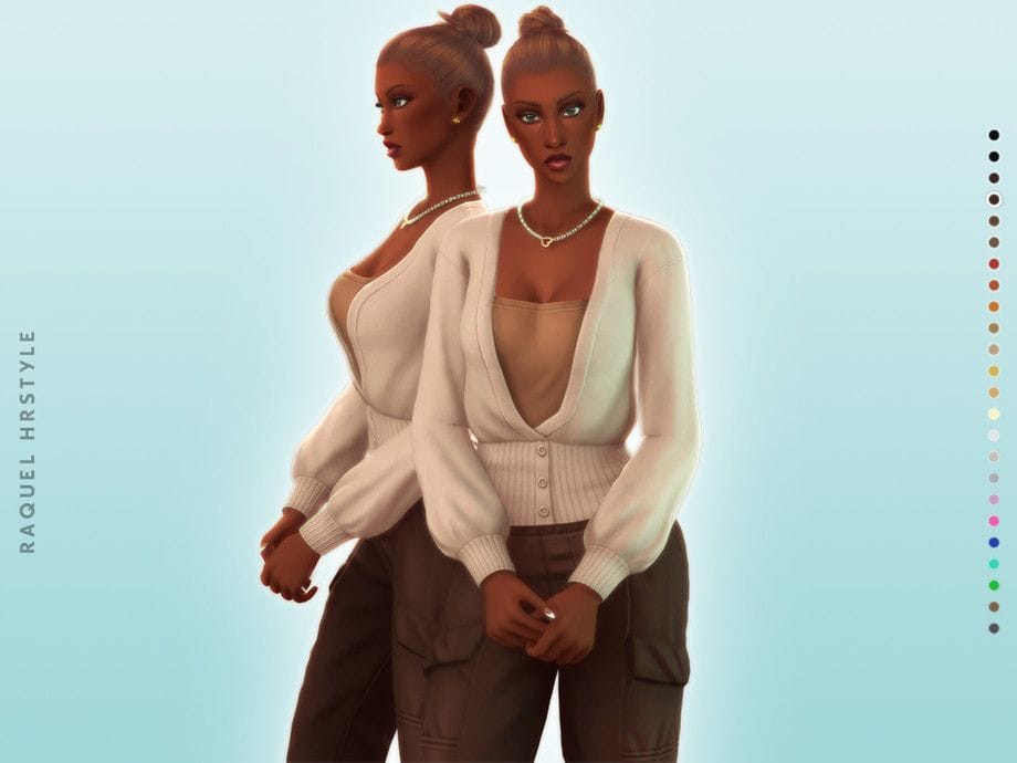 female sim with a slick, tight bun
