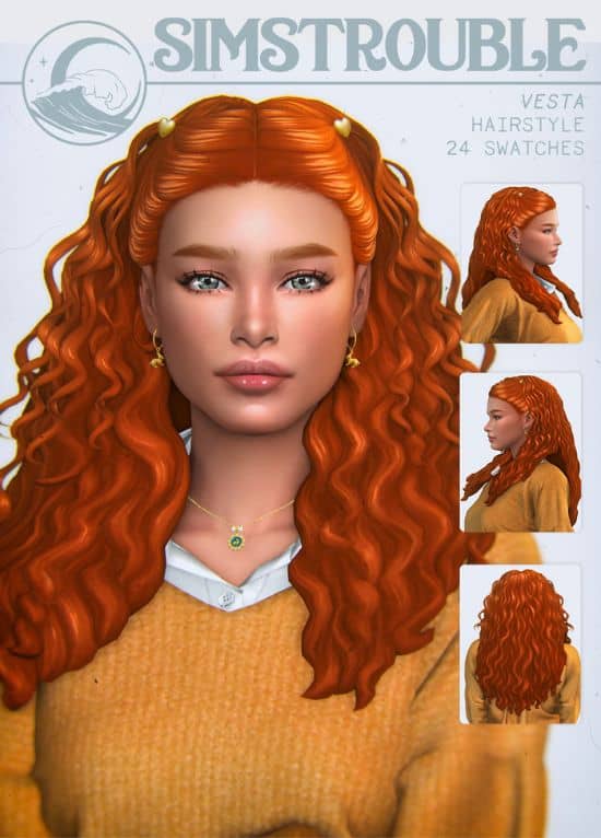 redhead sim with long curly hair