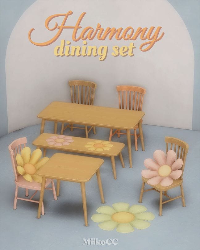 wooden dining room pieces with floral details