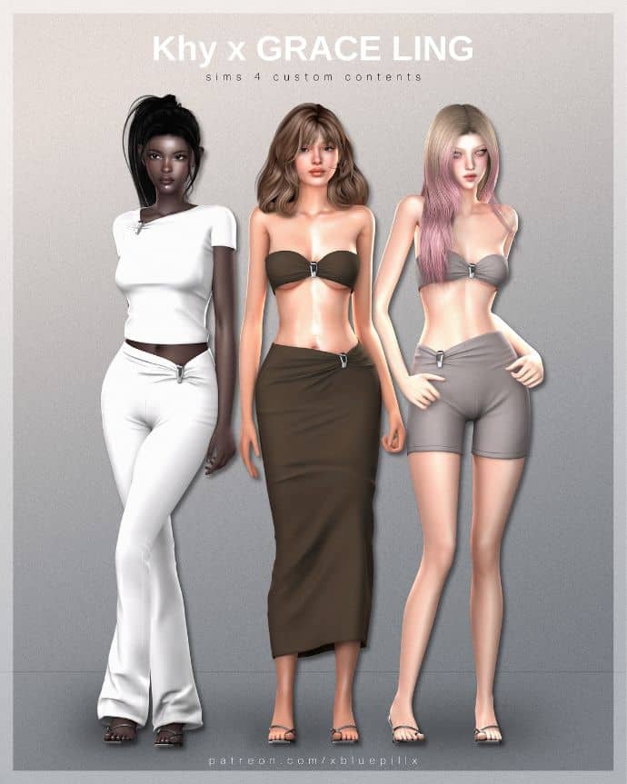 female sims wearing both casual and flirty pieces