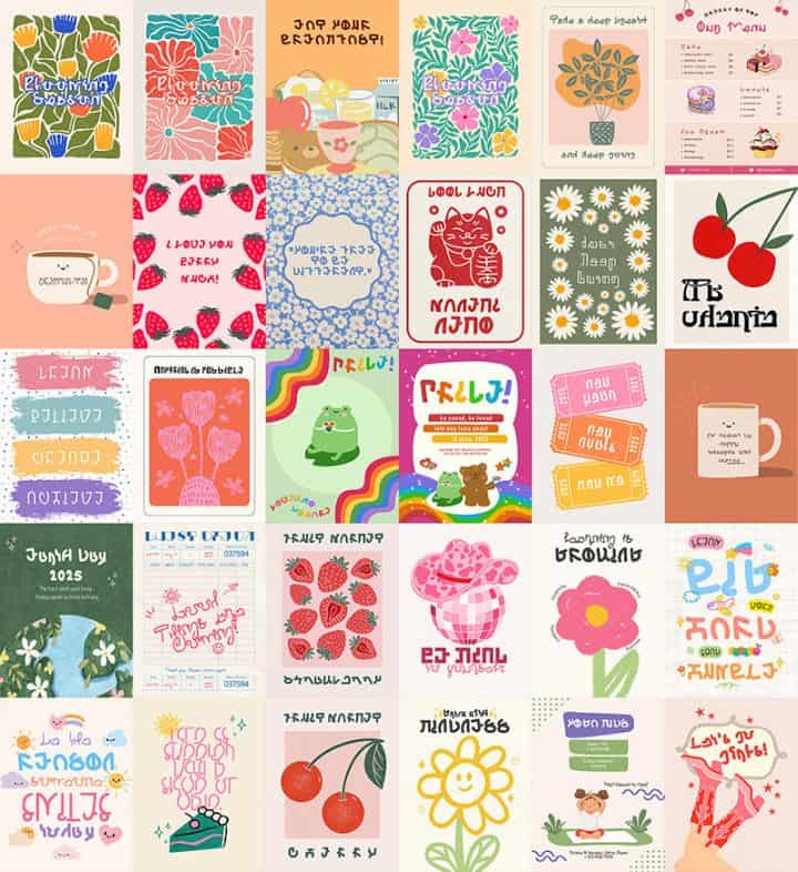 collage of mixed Simlish paintings
