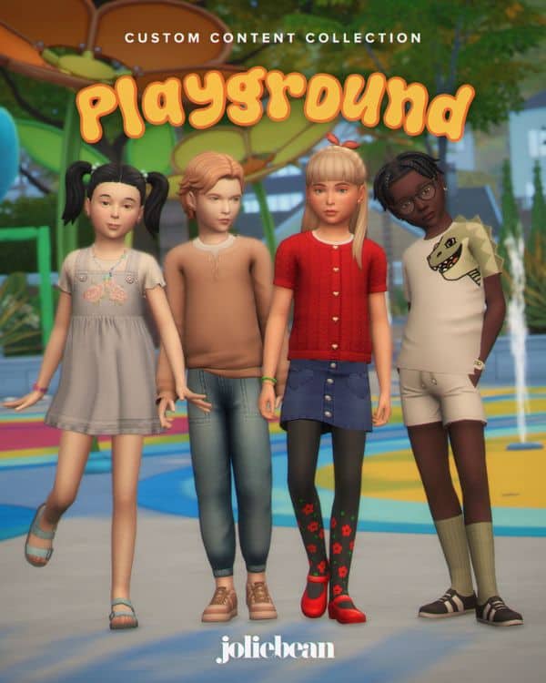 four sims kids dressed in stylish clothing