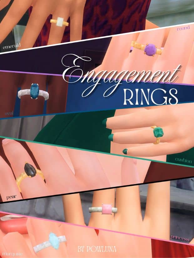 close up of different engagement rings