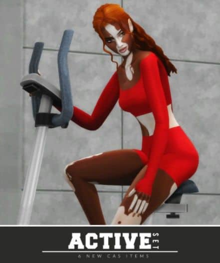female sim wearing a red activewear set