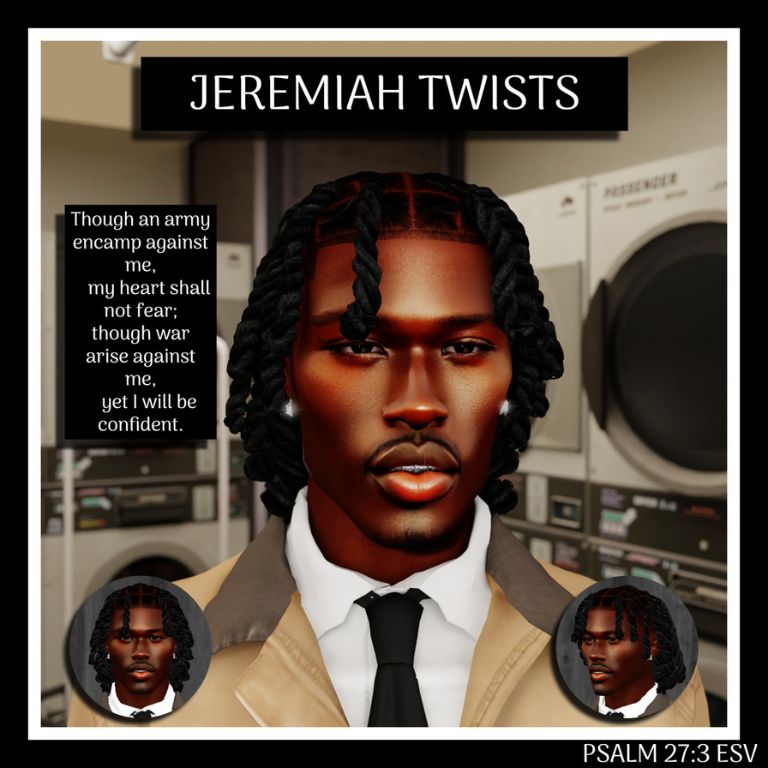 male sim with layered, chin length twists