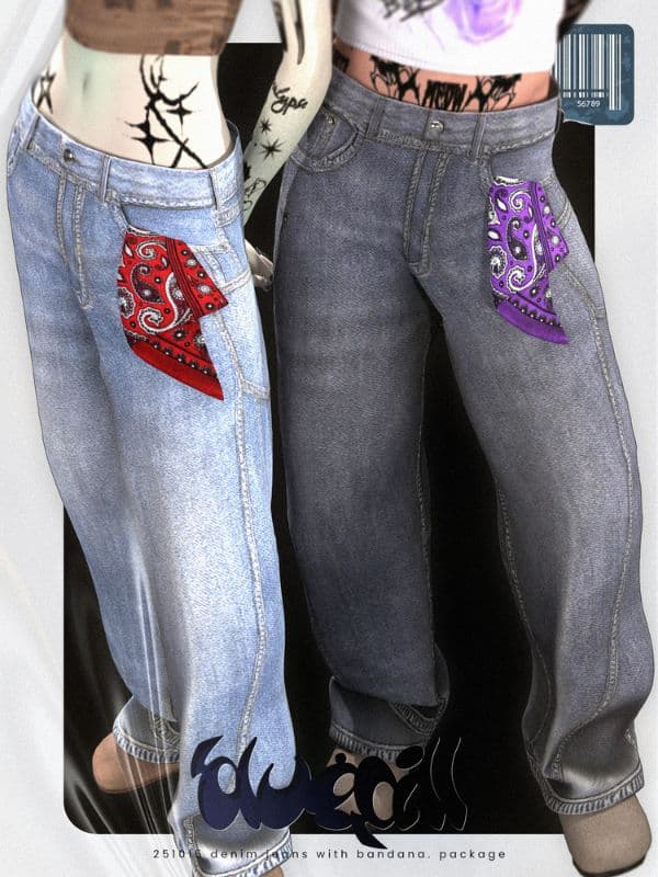 close up of jeans with bandanas sticking out of the pockets