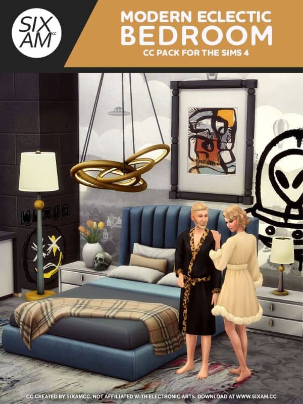 sims standing in a modern bedroom