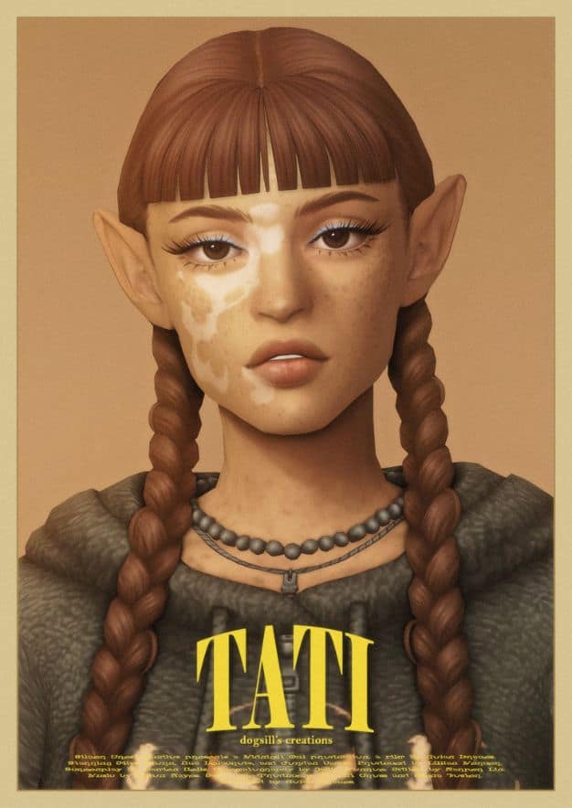 female sim with short bangs and two braids