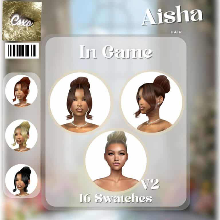 collage of female sims with hair buns