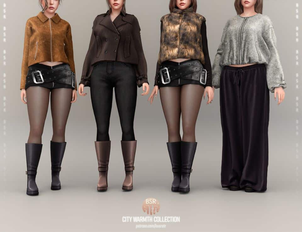 female sims dressed in casual, edgy streetwear