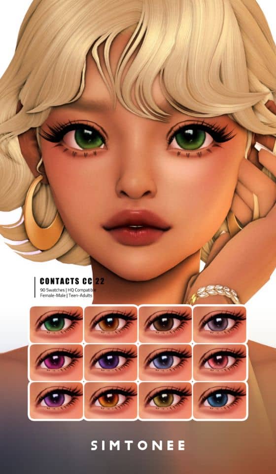 blond female sim with large green eye contacts