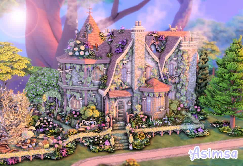 a whimsical purple-themed fairy cottage