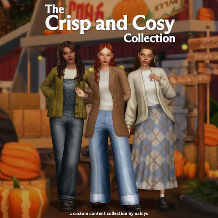 female sims dressed in autumn clothes
